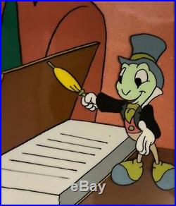 Jiminy Cricket Hand Painted Production Cel & Key Background CUSTOM FRAMED
