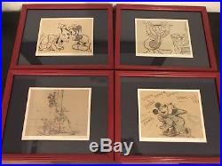 Lot 4 framed original Disney Story Sketches 1938-40 Mickey Minnie Pluto vintage
