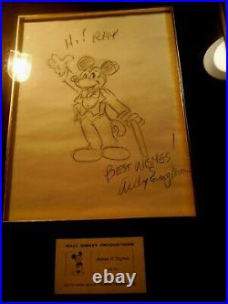 MICKEY MOUSE ANDY ENGMAN WALT DISNEY PENCIL DRAWING SINGED WithCARD FRAMED RARE