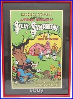 MICKEY MOUSE Picture Serigraph SILLY SYMPHONY Three Little Pigs Framed 1980's