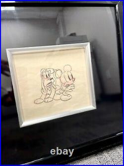 Mickey Mouse and Pluto Original Vintage Drawing by Walt Disney Studios Framed