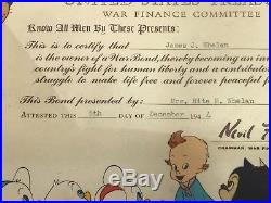 Original WWII Walt Disney Framed US Treasury War Bond Certificate