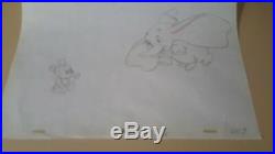 Original Walt Disney Production Drawing Cel Framed Baby Mickey Mouse & Dumbo COA