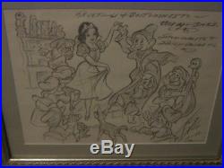 Original Walt Disney Snow White Cartoonist Sketch Signed Dated Pro Framed Rare