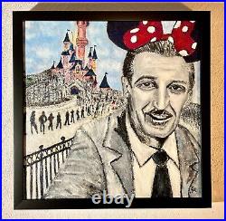 Original framed oil painting of Walt Disney selfie at Disneyland