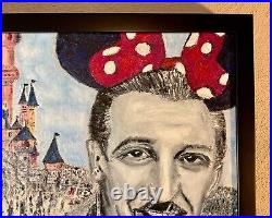 Original framed oil painting of Walt Disney selfie at Disneyland