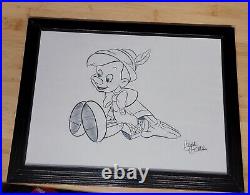 Pinocchio Sketch Drawing Walt Disney Signed by Gene Gonda in Glass Frame