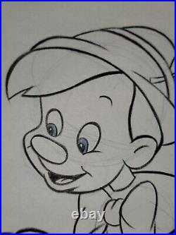 Pinocchio Sketch Drawing Walt Disney Signed by Gene Gonda in Glass Frame