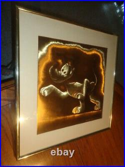 Pluto Dog Picture Gold Frame Golden Glow Foil Walt Disney Productions VTG RARE