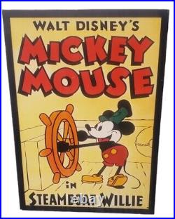 RARE Authentic Walt Disney Mickey Mouse in Steamboat Willie Framed Oil Painting