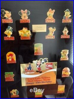 RARE Coca-Cola For Walt Disney World's 15th Birthday 60-Pin Framed Set'86