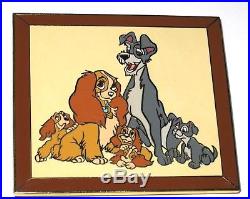 RARE LE100 JUMBO Disney Auctions Pin Lady & Tramp with Pups Masterpiece Framed