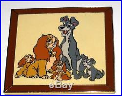 RARE LE100 JUMBO Disney Auctions Pin Lady & Tramp with Pups Masterpiece Framed