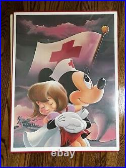 RARE Set 4 Unique Walt Disney Mickey Mouse Red Cross Posters 26 x 20 Mounted