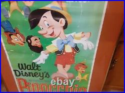 Rare 1962 Walt Disney Pinocchio Movie Lithograph Framed, Matted, 18 By 40