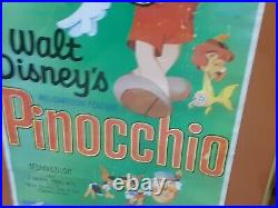 Rare 1962 Walt Disney Pinocchio Movie Lithograph Framed, Matted, 18 By 40