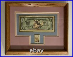 Rare Framed Disney 1$ Dollar Mickey 1990 With Walt Disney Stamp