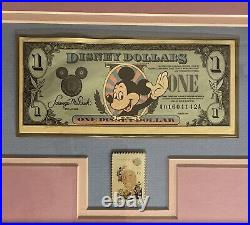 Rare Framed Disney 1$ Dollar Mickey 1990 With Walt Disney Stamp