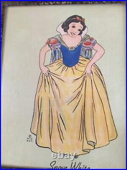 Rare Rare 1938 Vintage Walt Disney Enterprises Framed Snow White And 6 Dwarfs