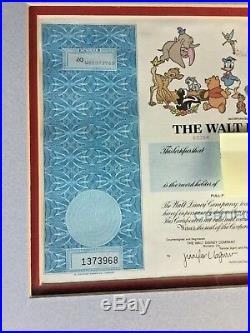 Rare-Vintage Framed Walt Disney Stock & Mickey Sericel Frank Thomas/Olie Johnson