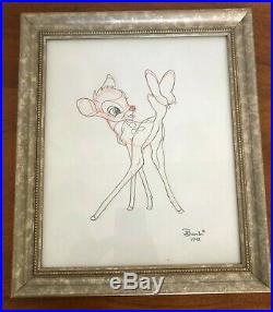 Rare Vintage Walt Disney Bambi Cell Sketch Framed 1942 Collectors Item