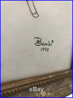 Rare Vintage Walt Disney Bambi Cell Sketch Framed 1942 Collectors Item