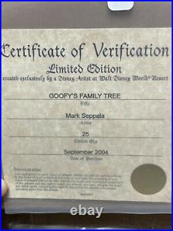 Rare Walt Disney Goofy's Family Tree LE of 25 Framed 8 Pin Set by Mark Seppala