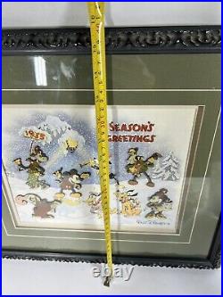Rare Walt Disney Season's Greetings Christmas Card from 1934 Framed Pin Set- COA