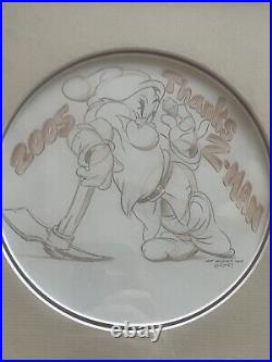 Signed Walt VanDiver Disney Framed Lithograph & Watch Snow White Dwarf Rare