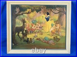 Snow White & Seven Dwarfs Framed Litho 1940s / 1950s Walt Disney 28 X 24 Schwind