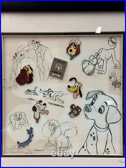 The Walt Disney Gallery The Disney Dogs Framed Pin Set Lady & Tramp Nana Pongo