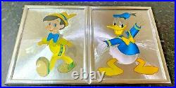 Vintage 1980's Disney Walt Foil Art Print Pinocchio & Donald Duck Dufex