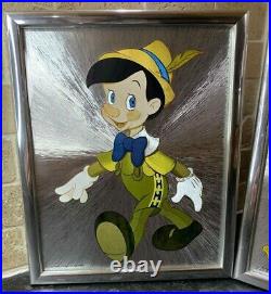 Vintage 1980's Disney Walt Foil Art Print Pinocchio & Donald Duck Dufex