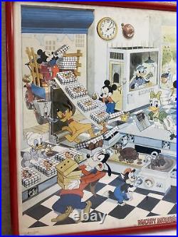 Vintage 1986 Disney Mickey Mouse's Chocolate Factory One Stop Posters Red FRAMED