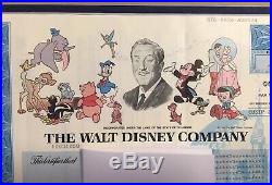 Vintage 1998 The WALT DISNEY COMPANY Issued Stock Certificate 5 Shares Framed