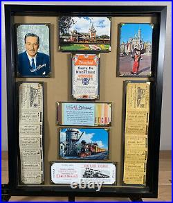 Vintage Disneyland Framed Ticket Book A-E Santa Fe Railroad Walt Disney Postcard