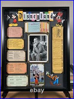 Vintage Disneyland Ticket Book A-E Framed Walt Disney Santa Fe Railroad Postcard