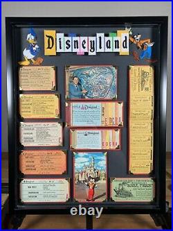 Vintage Disneyland Ticket Book A-E Walt Disney Framed Santa Fe Railroad Postcard