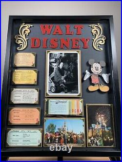 Vintage Disneyland Ticket Book A-E Walt Disney Postcard Mickey Mouse Framed NICE