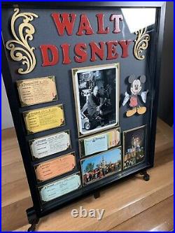 Vintage Disneyland Ticket Book A-E Walt Disney Postcard Mickey Mouse Framed NICE