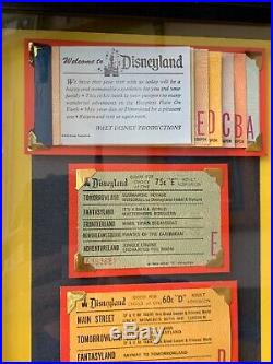 Vintage Disneyland Ticket Book Coupon Framed Display Original Walt Disney Rare