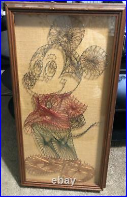Vintage EARLY WALT DISNEY STRING ART MICKEY MOUSE ART In Very Heavy Frame Rare