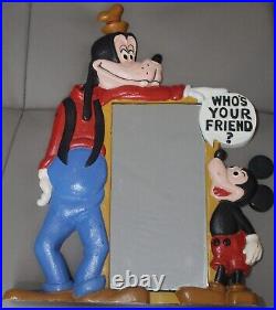 Vintage Mickey Mouse and Goofy Cast Iron Painted Mirror/Picture Frame HTF