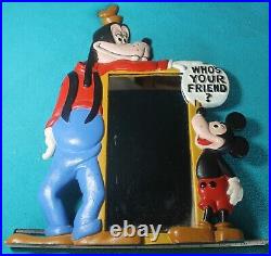 Vintage Mickey Mouse and Goofy Cast Iron Painted Mirror/Picture Frame HTF