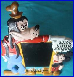 Vintage Mickey Mouse and Goofy Cast Iron Painted Mirror/Picture Frame HTF