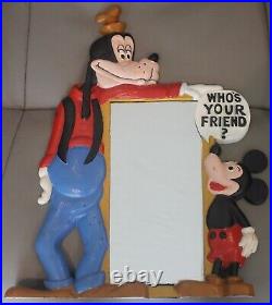 Vintage Mickey Mouse and Goofy Cast Iron Painted Mirror/Picture Frame HTF