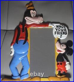 Vintage Mickey Mouse and Goofy Cast Iron Painted Mirror/Picture Frame HTF