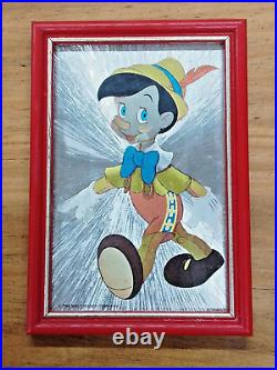 Vintage Retro 1980's Walt Disney Foil Art Print Pinocchio & Bambi Framed