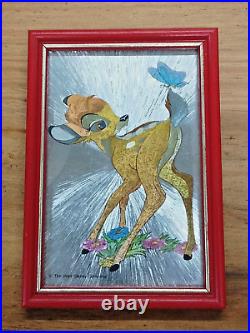 Vintage Retro 1980's Walt Disney Foil Art Print Pinocchio & Bambi Framed