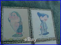 Vintage SNOW WHITE & 7 DWARFS Authentic Framed Characters Pictures From 1930s